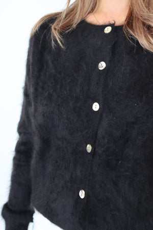 LAUREN BRUSHED CASHMERE CARDIGAN SOFT BLACK