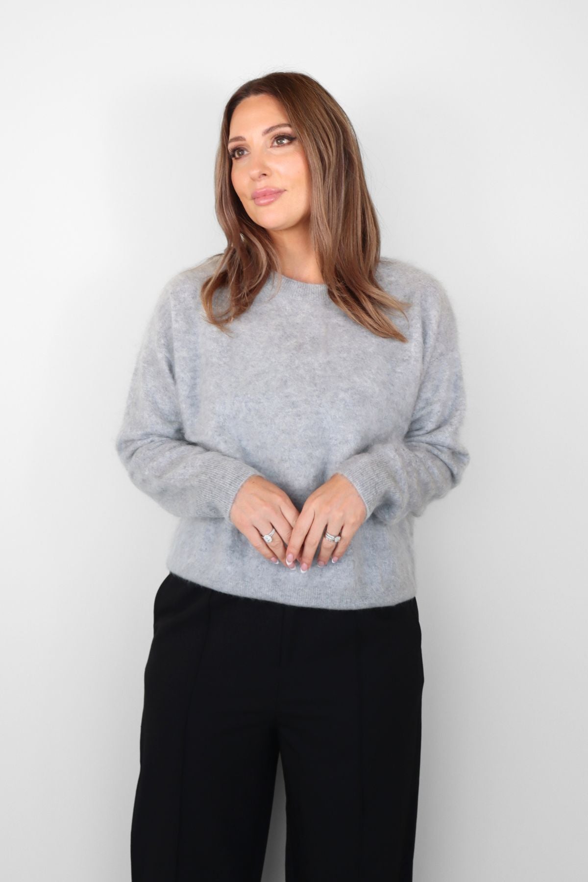 BELLE CASHMERE CREW PEARL GREY