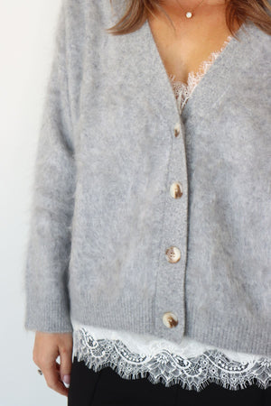 CHLOE BRUSHED CASHMERE CARDIGAN PEARL GREY