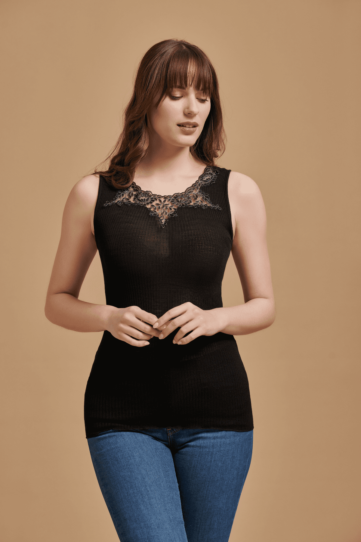 1433 SLEEVELESS TWO TONE LACE BLACK