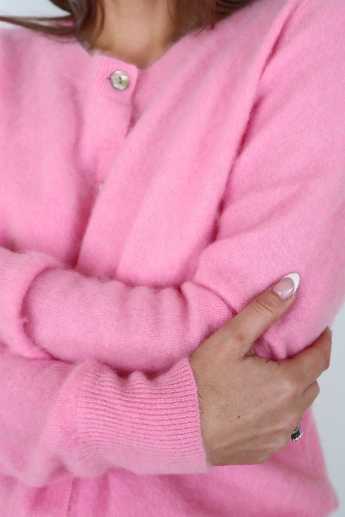LAUREN BRUSHED CASHMERE CARDIGAN SOFT ROSE