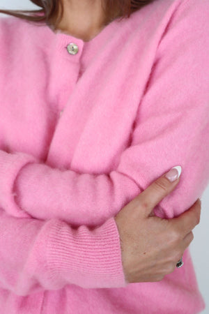 LAUREN BRUSHED CASHMERE CARDIGAN SOFT ROSE