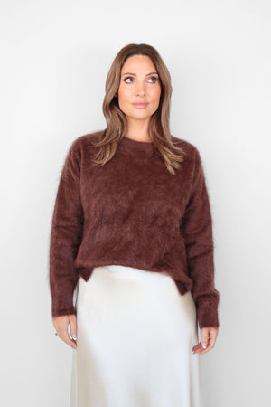 BELLE CASHMERE CREW DARK COCOA