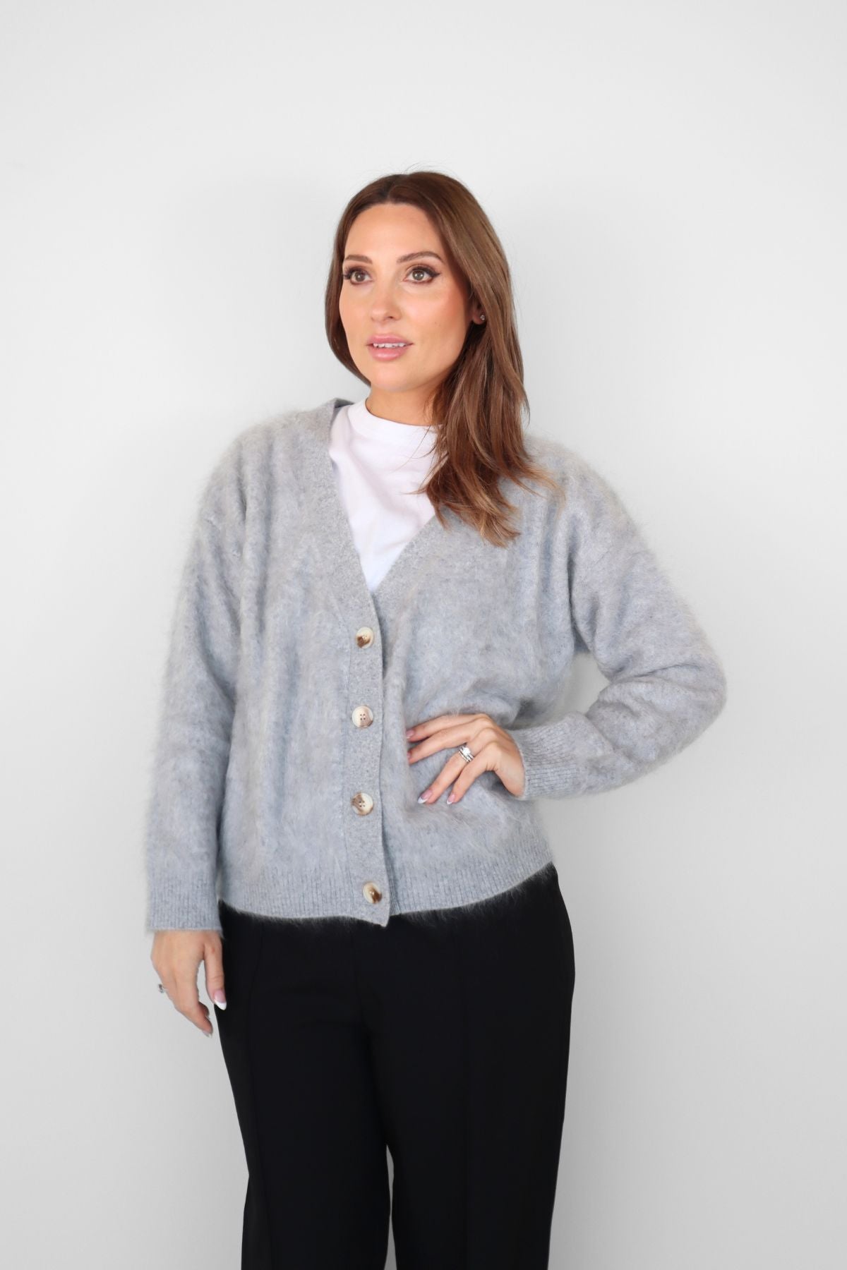 CHLOE BRUSHED CASHMERE CARDIGAN PEARL GREY