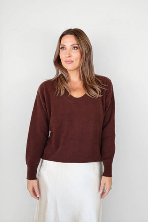 HARPER CASHMERE RELAXED V-NECK DARK COCOA