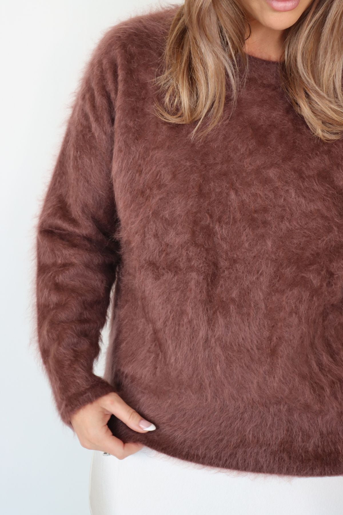 BELLE CASHMERE CREW DARK COCOA