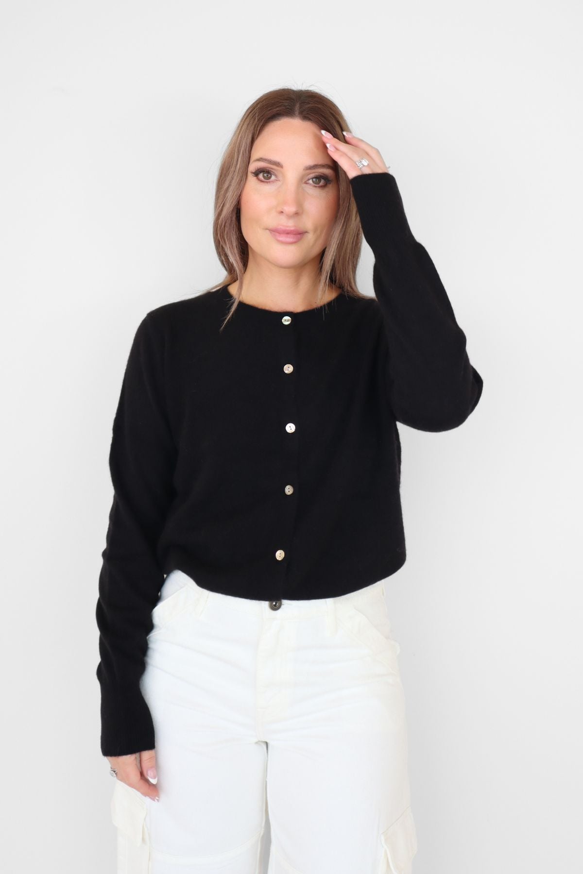 ANNA CASHMERE CARDIGAN MIDNIGHT BLACK