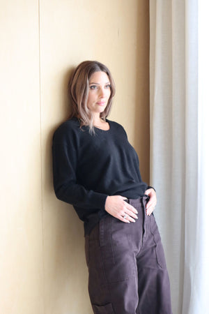 HARPER CASHMERE RELAXED V-NECK MIDNIGHT BLACK