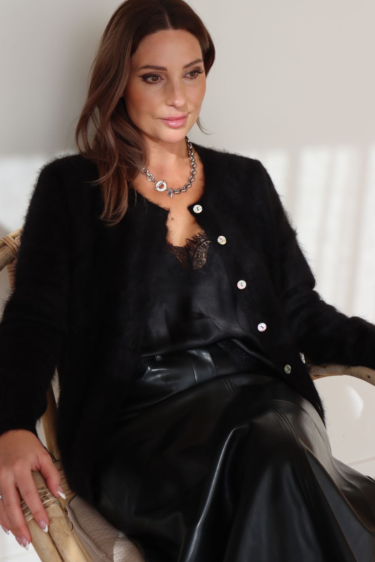 LAUREN BRUSHED CASHMERE CARDIGAN SOFT BLACK