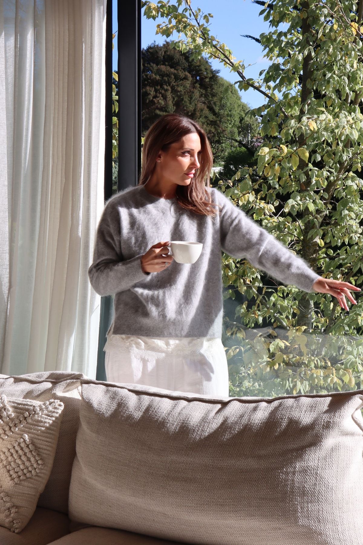 BELLE CASHMERE CREW PEARL GREY