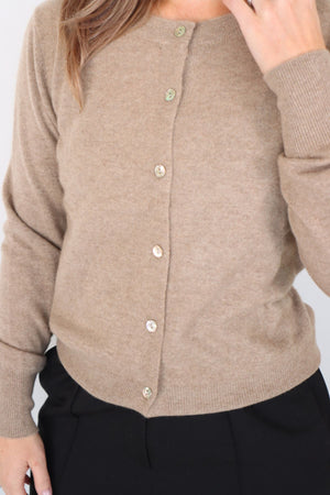 ANNA CASHMERE CARDIGAN SOFT FAWN
