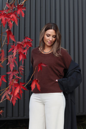 HARPER CASHMERE RELAXED V-NECK DARK COCOA