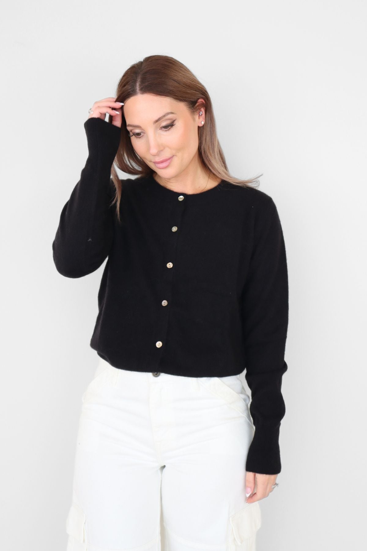 ANNA CASHMERE CARDIGAN MIDNIGHT BLACK