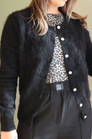 LAUREN BRUSHED CASHMERE CARDIGAN SOFT BLACK