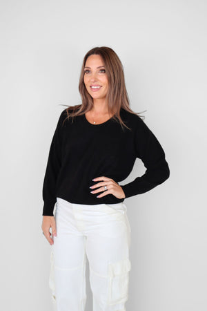 HARPER CASHMERE RELAXED V-NECK MIDNIGHT BLACK