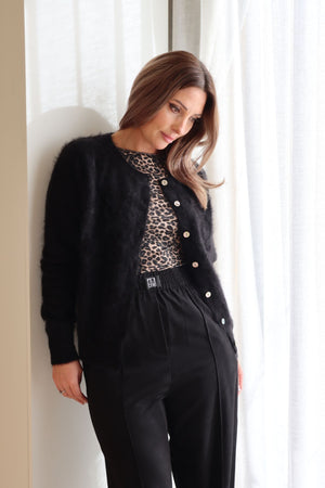 LAUREN BRUSHED CASHMERE CARDIGAN SOFT BLACK