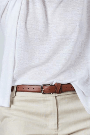 BOYFRIEND BELT TAN/NICKLE