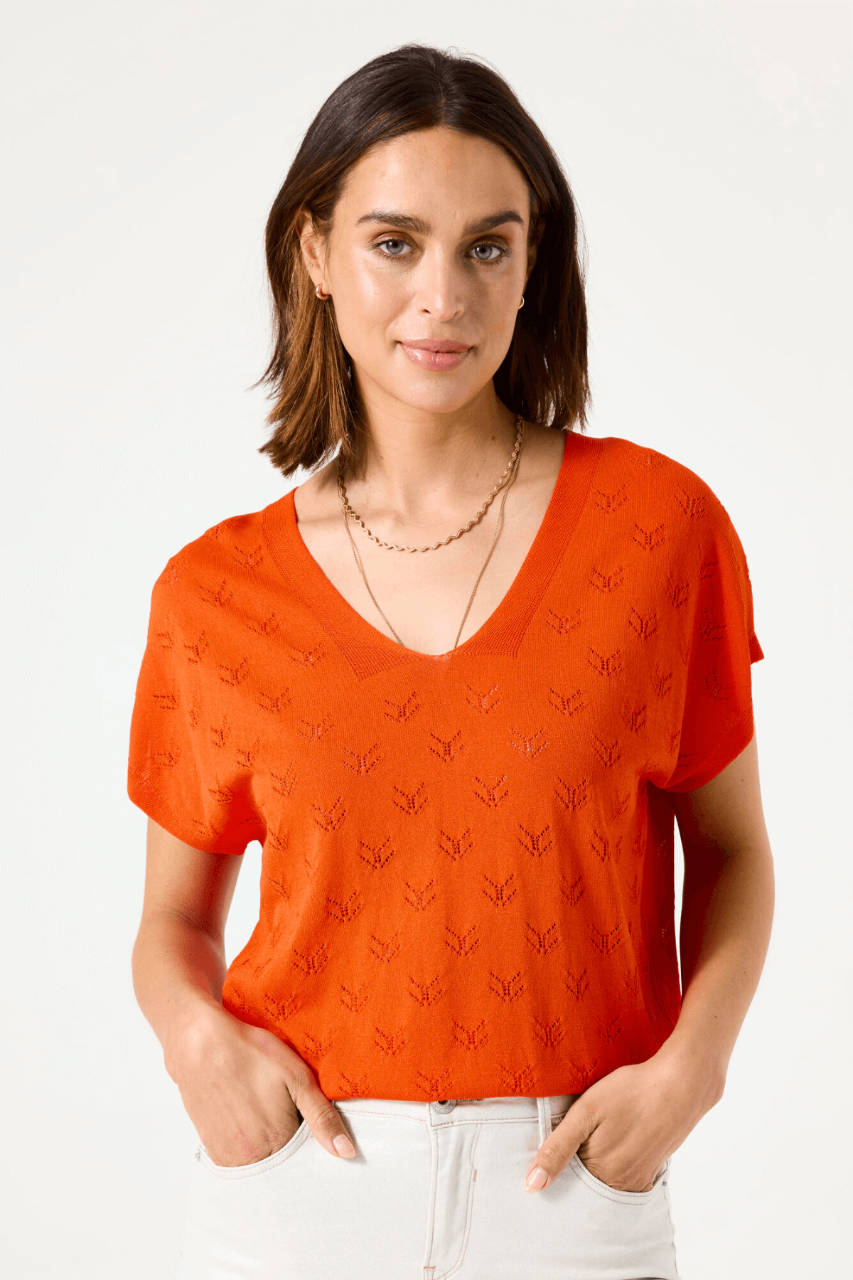 C50243 LADIES PULLOVER TANGERINE RED