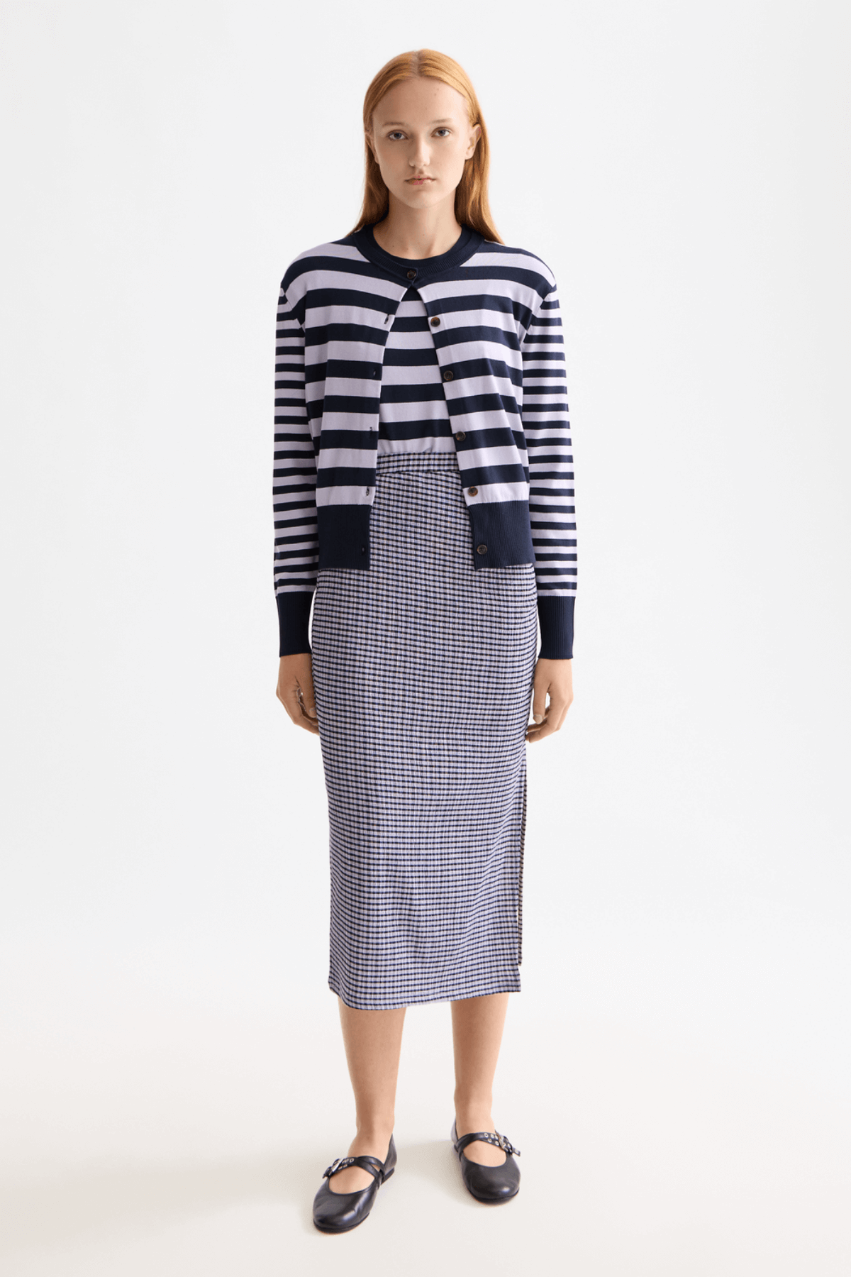 CREW NECK RELAXED CARDIGAN SKY CAPTAIN/LAVENDER