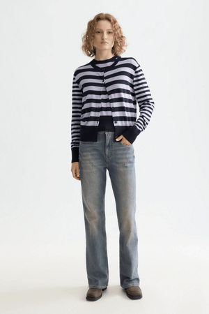 CREW NECK RELAXED CARDIGAN SKY CAPTAIN/LAVENDER