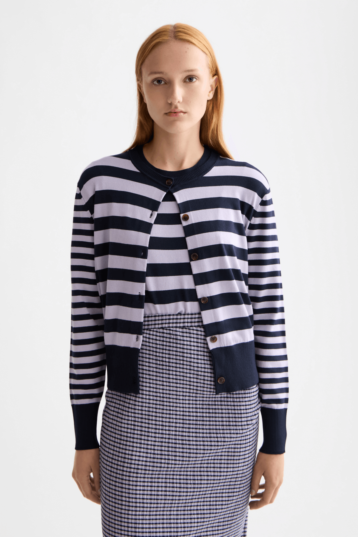 CREW NECK RELAXED CARDIGAN SKY CAPTAIN/LAVENDER