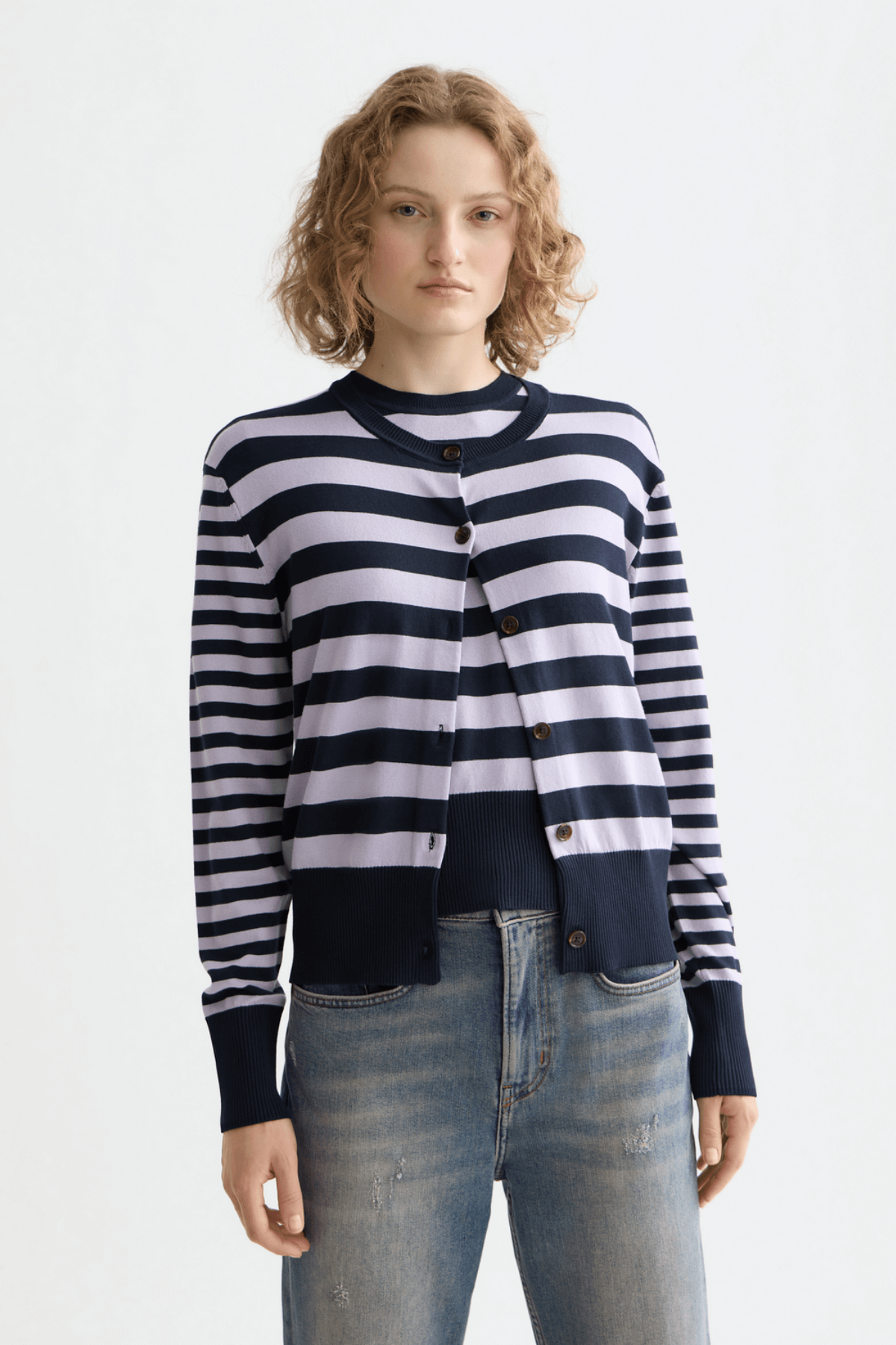 CREW NECK RELAXED CARDIGAN SKY CAPTAIN/LAVENDER