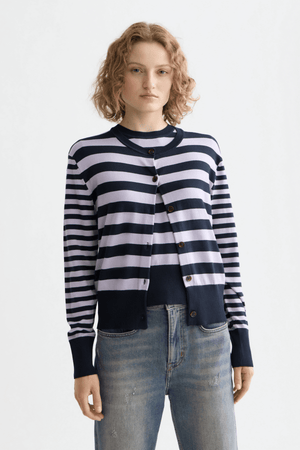 CREW NECK RELAXED CARDIGAN SKY CAPTAIN/LAVENDER