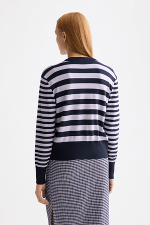 CREW NECK RELAXED CARDIGAN SKY CAPTAIN/LAVENDER