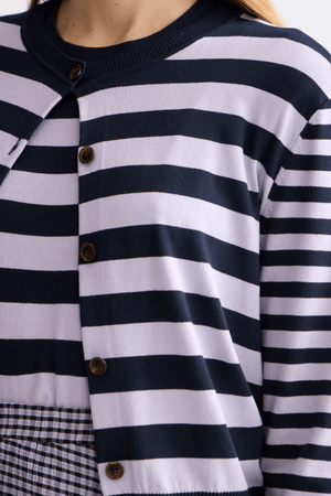 CREW NECK RELAXED CARDIGAN SKY CAPTAIN/LAVENDER