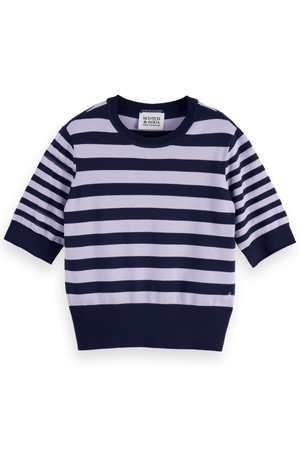 CREW NECK SHORT SLEEVE PULLOVER SKY CAPTAIN/LAVENDER