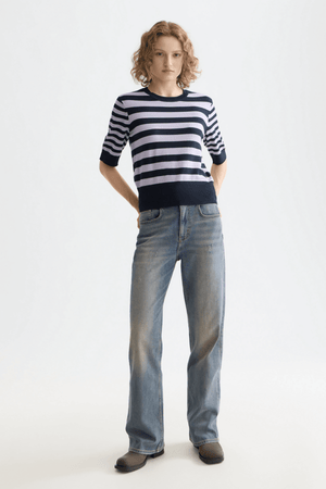 CREW NECK SHORT SLEEVE PULLOVER SKY CAPTAIN/LAVENDER