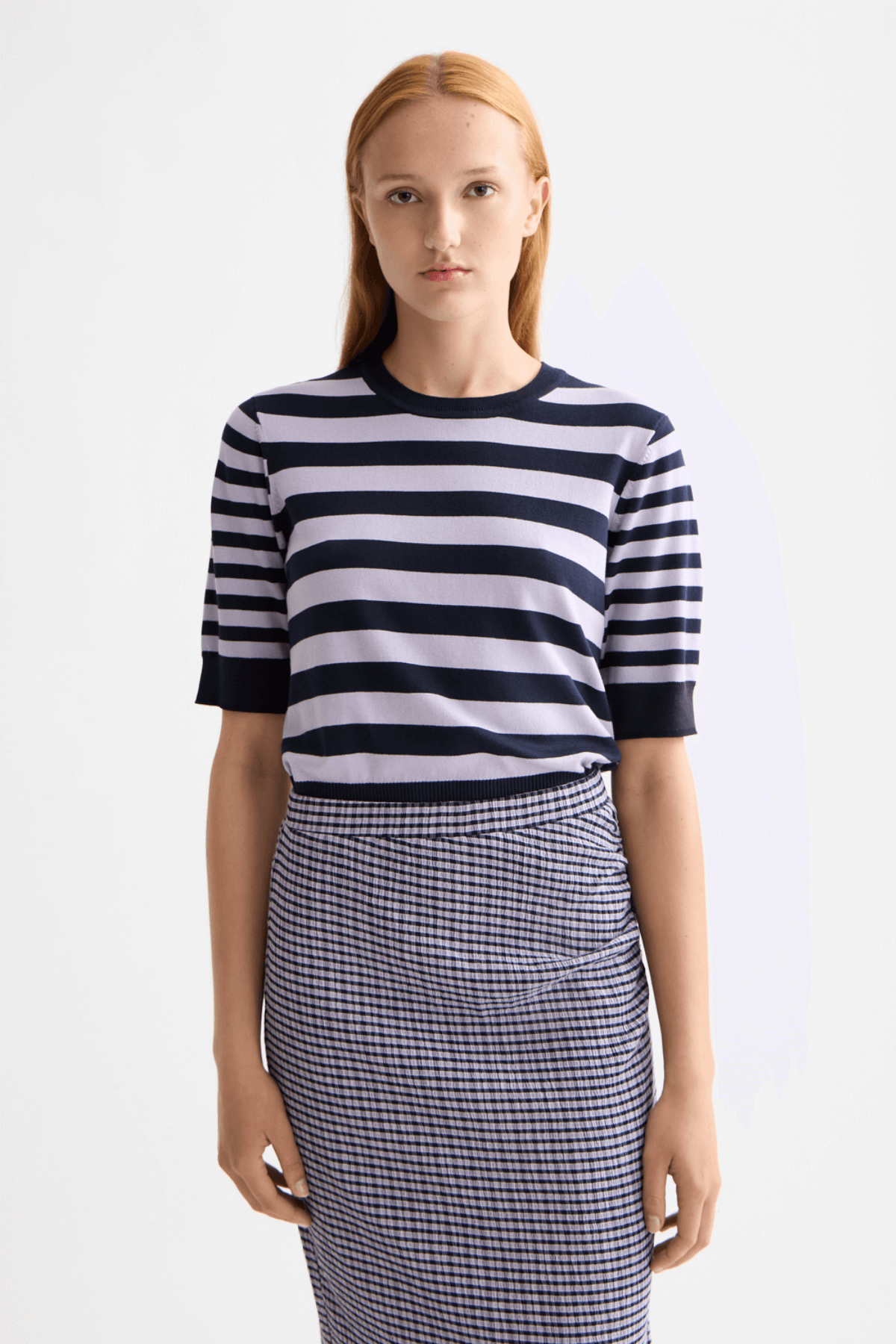 CREW NECK SHORT SLEEVE PULLOVER SKY CAPTAIN/LAVENDER