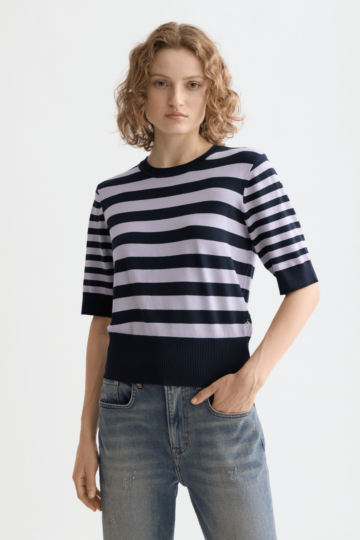 CREW NECK SHORT SLEEVE PULLOVER SKY CAPTAIN/LAVENDER