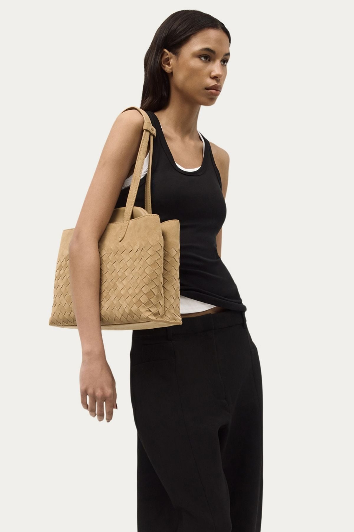 VAULT TOTE OAT WOVEN SUEDE