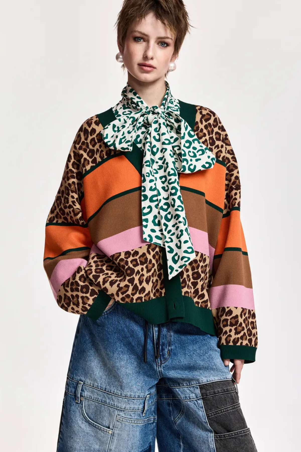 KAUDI MULTICOLOUR LEOPARD STRIPED CARDIGAN