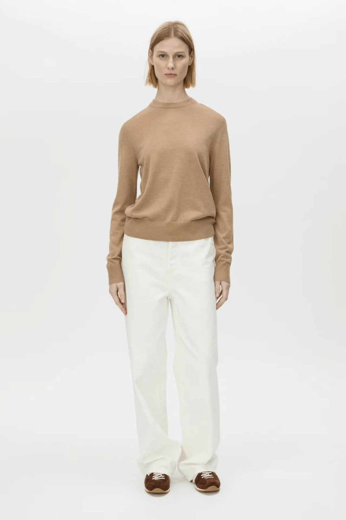LEONA CLASSIC CREW SWEATER TAN MELANGE