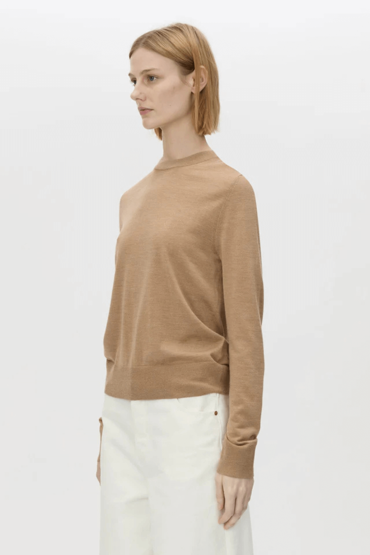 LEONA CLASSIC CREW SWEATER TAN MELANGE