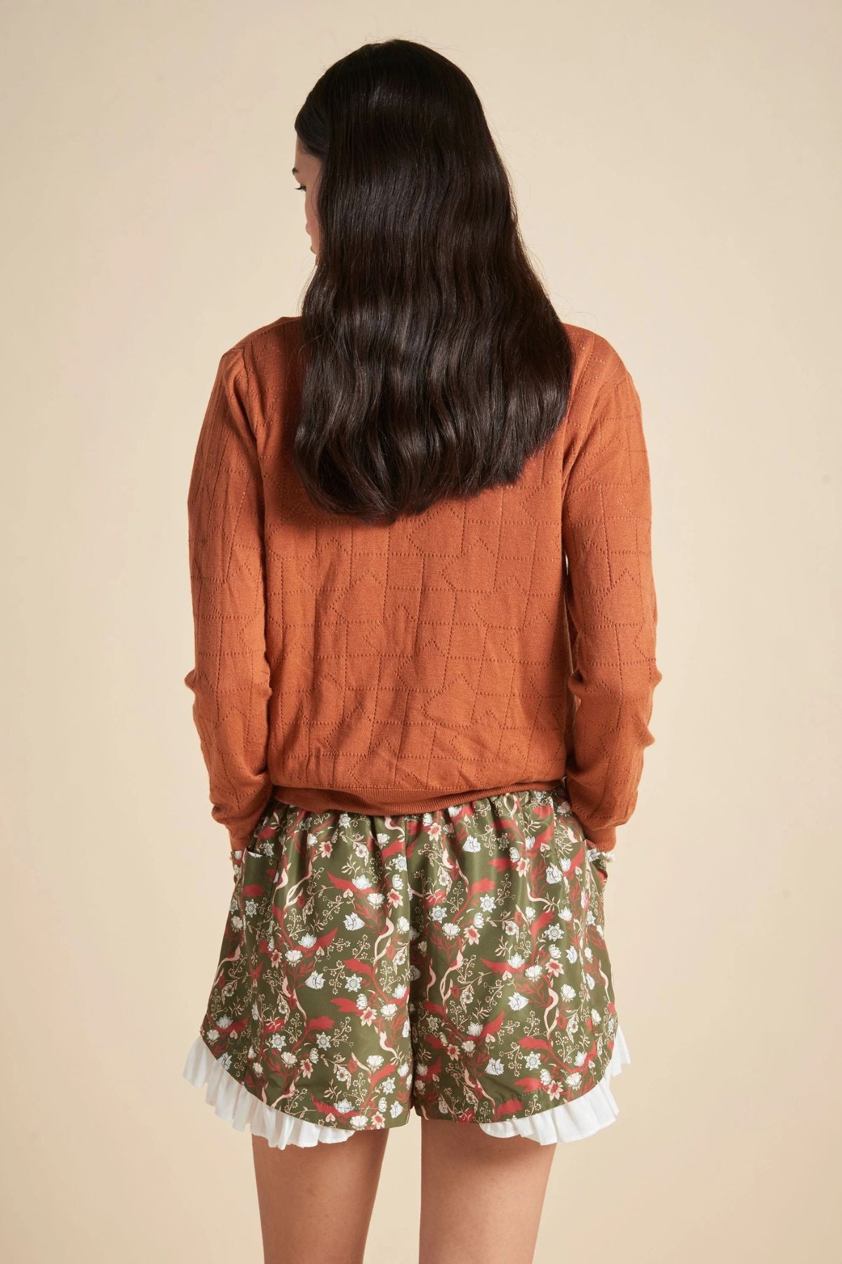 MONOGRAM POINTELLE KNIT CARDIGAN RUST