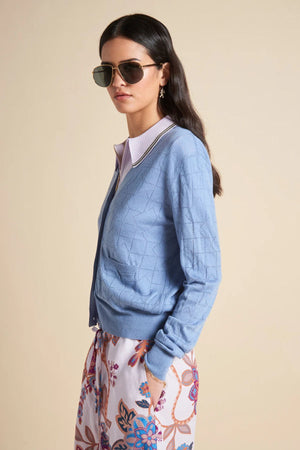 MONOGRAM POINTELLE KNIT CARDIGAN LIGHT BLUE