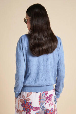 MONOGRAM POINTELLE KNIT CARDIGAN LIGHT BLUE