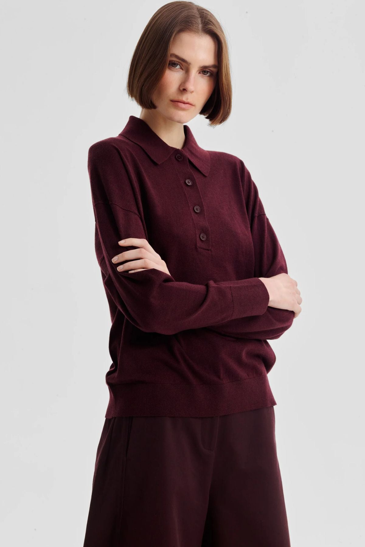 OXFORD MERINO KNIT POLO PINOT
