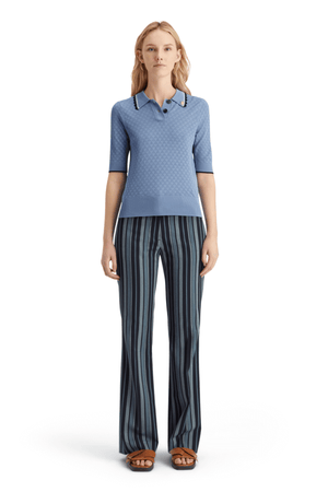 POINTELLE COLLARED KNIT TEE MYSTIC BLUE