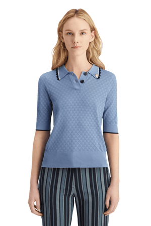POINTELLE COLLARED KNIT TEE MYSTIC BLUE