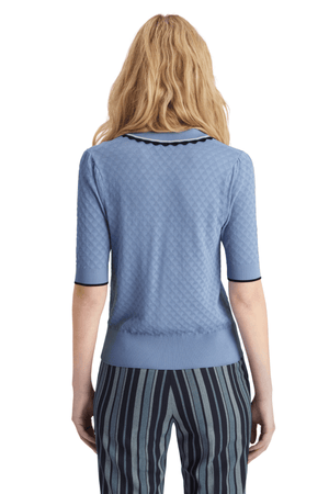 POINTELLE COLLARED KNIT TEE MYSTIC BLUE