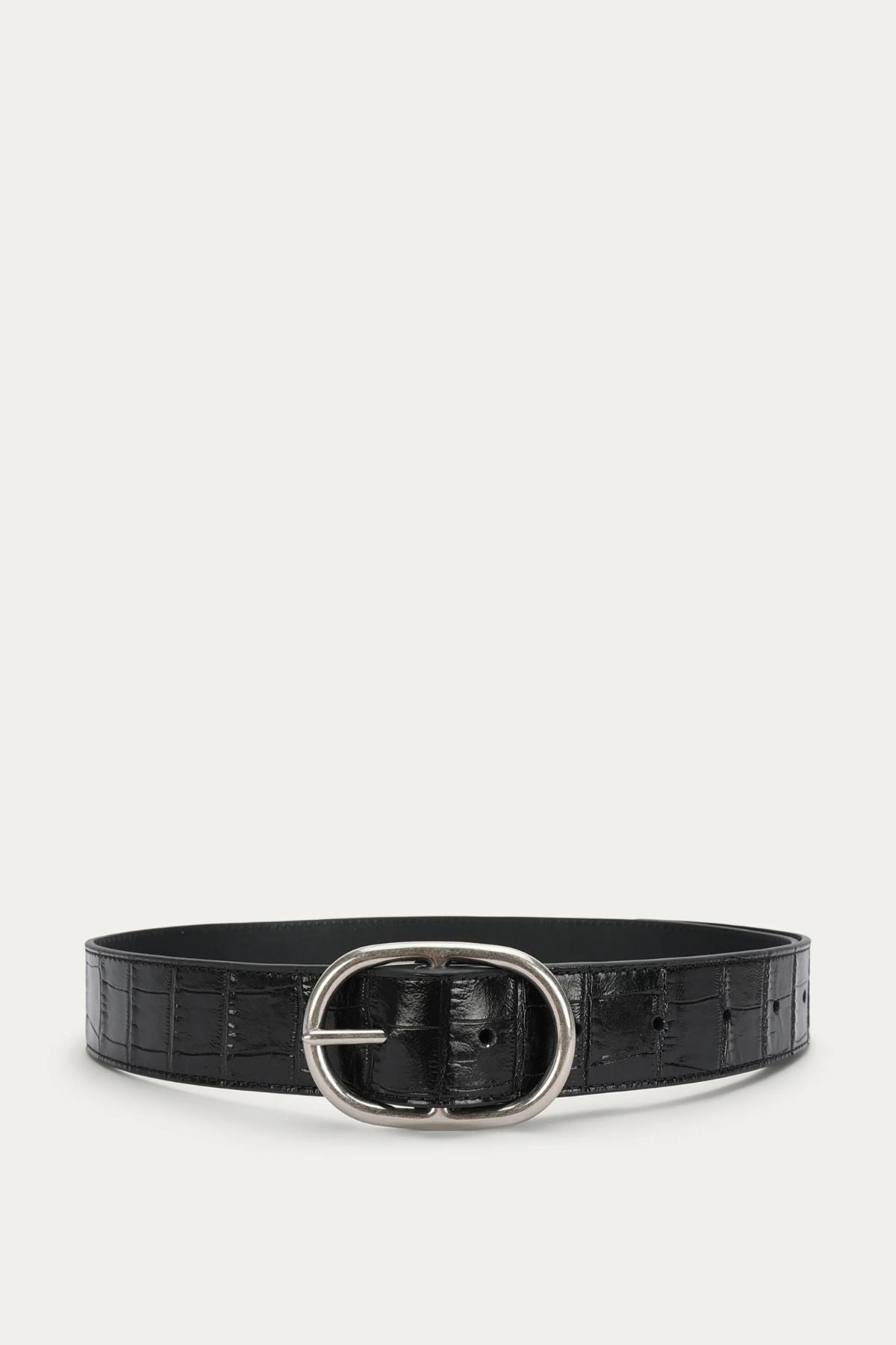 WIDE BELT OVAL BUCKLE BLACK CROC/SILVER