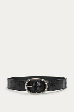 WIDE BELT OVAL BUCKLE BLACK CROC/SILVER