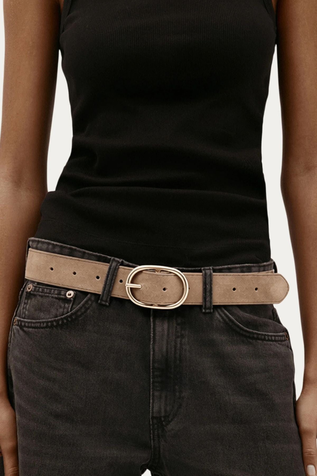 WIDE EPONA BELT OAT SUEDE/BRASS