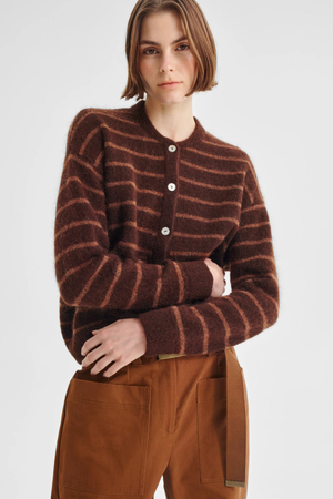ALBI KNIT CARDIGAN TOFFEE STRIPE