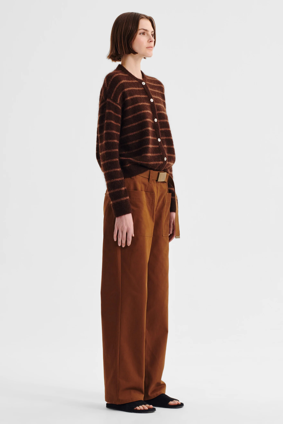 ALBI KNIT CARDIGAN TOFFEE STRIPE