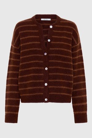 ALBI KNIT CARDIGAN TOFFEE STRIPE